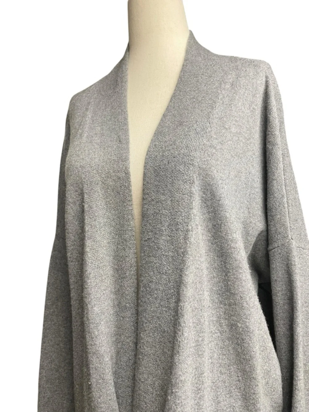 Eileen Fisher Cashmere Cardigan Sweater Large Grey Black Leather Pockets Luxe - Picture 3 of 12